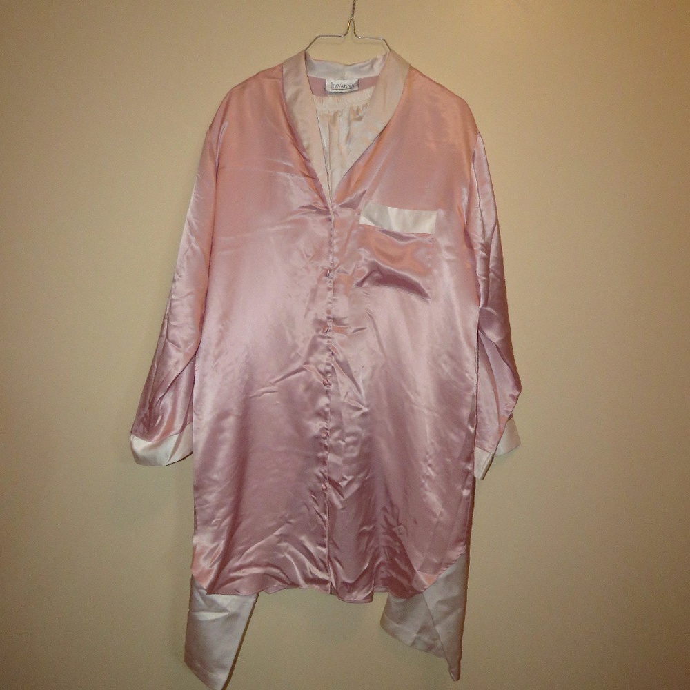 Kayanna 2 pc Pink/White Satin Loungewear